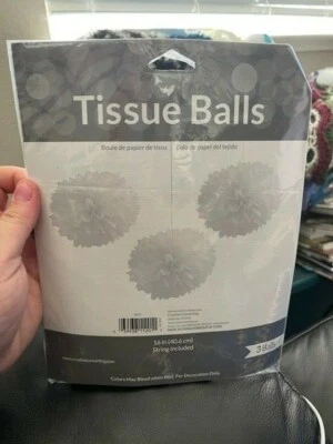 Hanging Tissue Balls White 3ct. 16" Party Decoration New! - Image 1 of 2