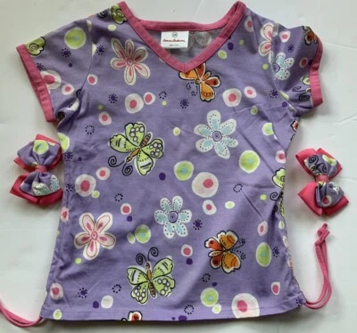 Top de niña Hanna Andersson púrpura mariposa multicolor corbata ajustada talla 120 EE. UU. 6-7 Foto 1 de 4