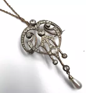 Antique Victorian Belle Epoque Large Pendant Silver & Clear Stones Circa 1880 - Picture 1 of 18