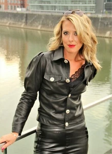 Lederbluse ECHT-Leder mit Puffärmeln elegant in schwarz - Bild 1 von 13