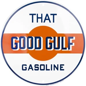 That Good Gulf Gasoline 12" Round Aluminum Metal Sign Embossed Retro Wall Decor - Picture 1 of 2