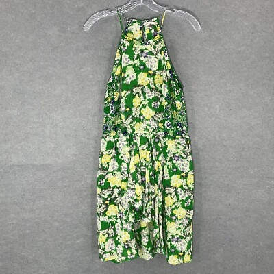 Rebecca Taylor Dress Women 4 Green Floral Bloom 100% Silk Sleeveless Halter - Image 1 of 4