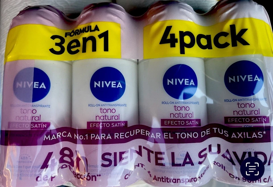 4 PACK NIVEA  ROLL ON ANTITRANSPIRANTE ACLARADO  EFECTO SATIN ANTIPERSPIRANT - Image 1 of 1