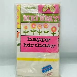Vintage 70s Fashion Ware Table Cover Paper Happy Birthday Table Cloth 52" x 96" - Picture 1 of 4