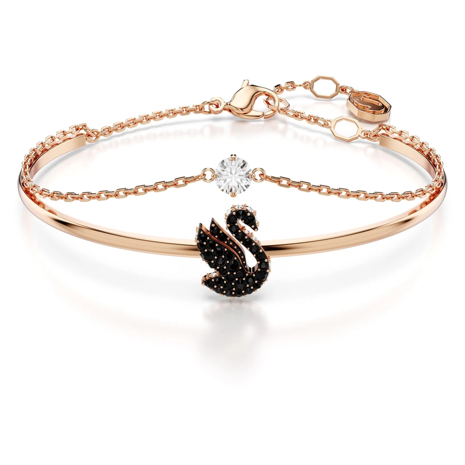 Swarovski Swan Bangle Medium Swan Black Rose Gold-Tone Plated 5678048