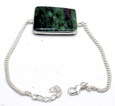 925 Sterling Silver Ruby In Zoisite Gemstone Jewellery Bracelet Size-7-8 - Image 1 of 4