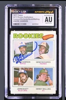 Andre Dawson 1977 Topps RC Rookie CGC/JSA  Gem Mint 10 Auto Signed - Image 1 of 3
