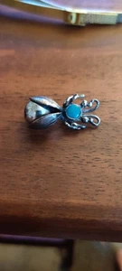 PIN BROCHE INSECTO ESCARABAJO INSECTO TURQUESA SUROESTE PLATA ESTERLINA VINTAGE - Imagen 1 de 3