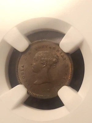 Great Britain 1852 1/4 Farthing UNC DETAILS NGC Victoria Rotated Reverse - Image 1 of 4
