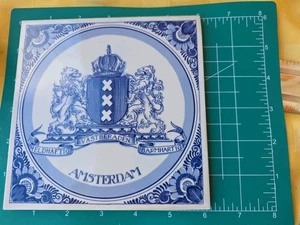 Delft Style Amsterdam Coat Of Arms Tile Blue White 6" X 6" - Picture 1 of 9