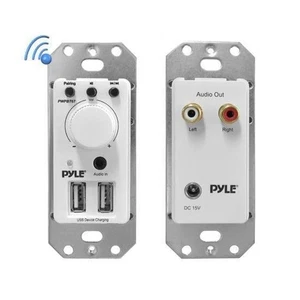 Pyle In-Wall Bluetooth Audio Receiver Dual USB Charger + AUX-Input - White - Picture 1 of 7