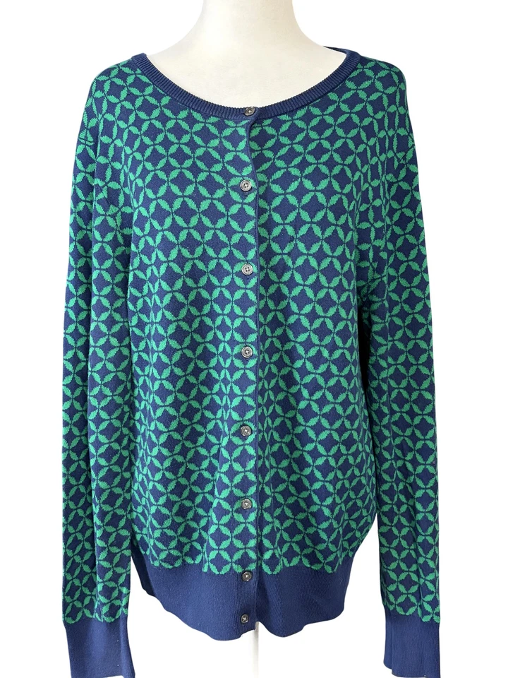 Lands' End Cardigan Sweater Womens XL Blue Green Supima Cotton Button Front - Image 1 of 4