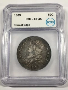 1809 NORMAL EDGE VARIETY CAPPED BUST SILVER HALF DOLLAR ICG EF45 05XED25 - Picture 1 of 4