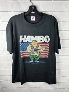 Vintage Hambo T-Shirt Erwachsene Gr. XL schwarz Rambo Parodie 1988 Jerzees - Bild 1 von 8