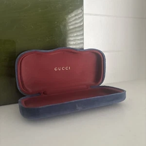 #Gucci Hartschalenetui blau Samt/burgund+goldenes Logo für Sonnenbrille/Brille - Bild 1 von 7