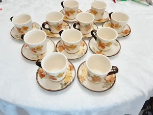 Set 2 tazze e piattini da caffè tè francescano ottobre vintage foglie autunno autunno - Foto 1 di 20