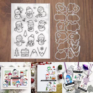 Juego de troqueles y estampillas de corte de nueve pequeños muñecos de nieve - pájaros montañas árboles domésticos + - Imagen 1 de 20
