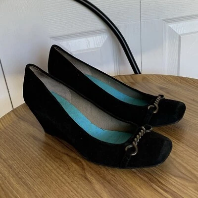 fs/ny Zapatos con Cuñas de Cuero Gamuza Negro Zeppa Suela Francesa Talla 7 Foto 1 de 4