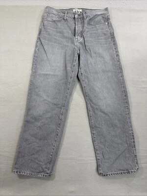 Jeans Madewell cinza lavagem clara cintura alta desleixado perna reta pai tamanho 29 botão - Imagem 1 de 4