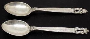 set of 2 Georg Jensen Acorn Sterling Silver 4 3/8" Demitasse Spoons- No Monogram - Picture 1 of 4