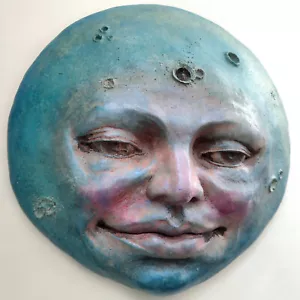 Signed Handmade Folk Art, Full Moon Wall Sculpture, Tinted by Hand & Collectible - Picture 1 of 15
