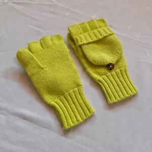 J.CREW Gloves Women's OS Wool Blend Convertible Ribbed Knit Chartreuse Mittens - Picture 1 of 13