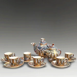 Satsuma Tea service - Lohan & Dragon pattern by HAKUSAN - Late Meiji- SUPERB - Picture 1 of 9