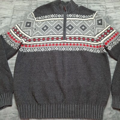 Suéter IZOD 1/4 Cremallera Fair Isle Talla M Multi Gris Vacaciones Esquí Lodge Diseño Nórdico Foto 1 de 4