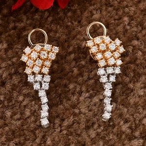 1.90 Ct Lab Grown CVD Diamond Dangle Earrings 14k White/Yellow Two Tone Gold - Picture 1 of 7