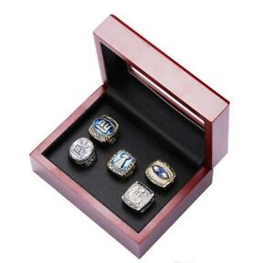 5pcs New York Giants Super Bowl Team Ring Set With Wooden Box Fan Gift