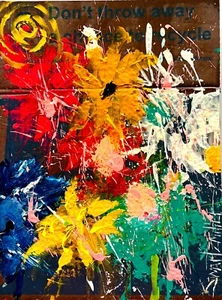 Unique Art COLORFUL ABSTRACT FLOWERS Upcycled Walmart PAINTING SWARTZMILLER DNA - Picture 1 of 17