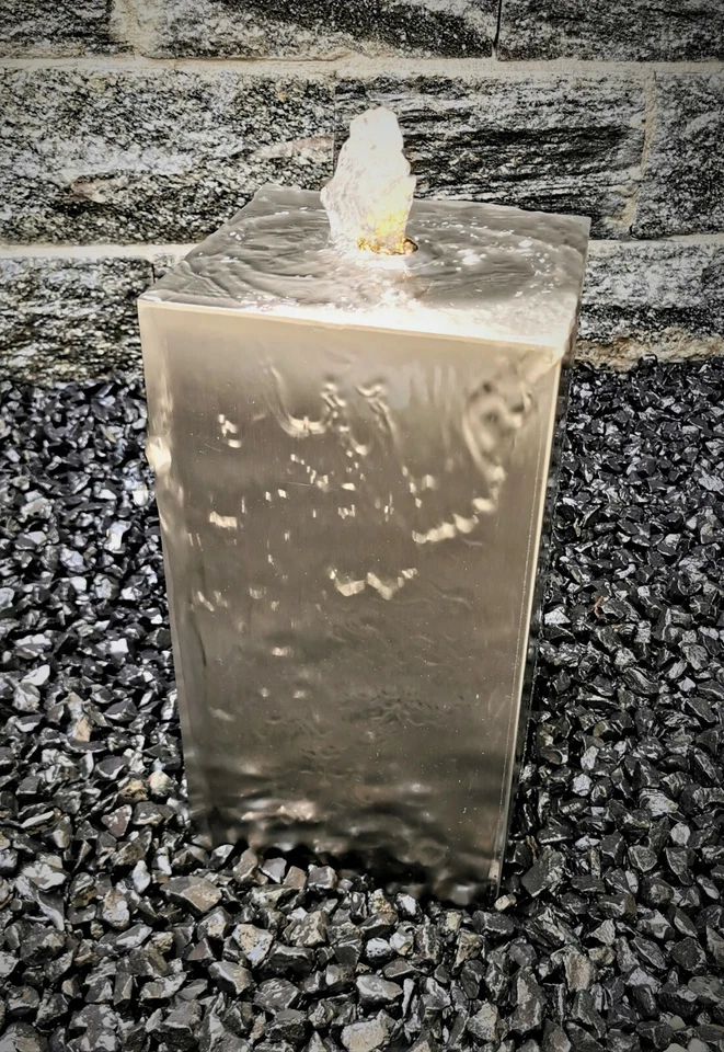 Säulenbrunnen 40 / 20 cm eckig Edelstahl matt gebürstet incl. LED Gartenbrunnen - Bild 1 von 1