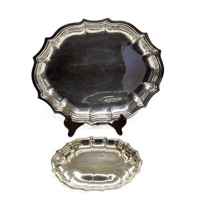 Vintage Chippendale Serving Tray Lot International Silver Plate 6342 Dish Lot x2 - Image 1 of 4