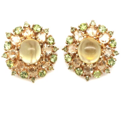 925 Sterlingsilber 12 x 13 Mm. Zitronengelb Quarz, Citrin & Peridot Ohrringe - Bild 1 von 4