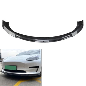 US Front Bumper Lip Chin Spoiler Splitter For Tesla Model 3 17-21 Carbon Fiber - Picture 1 of 6