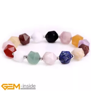 Natural Faceted Mixed Gemstone Beaded Bracelet 7.5'' Jewellery Christmas Gift - Foto 1 di 19