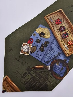 VTG Structure Designer Ties Silk Mens Neck Tie Formal Traditionalist Green Multi - Image 1 of 4