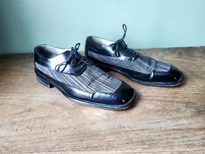 Emilio Franco Herren Größe 10 Schwarz Grau Gestreift Leder Schuhe Hergestellt in Italien - Bild 1 von 12