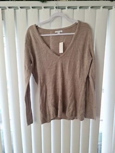NWT New York & Company Womens V-Neck Tan Sweater Long Sleeve - Picture 1 of 2