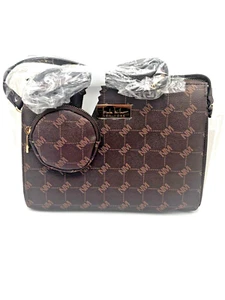 Nicole Miller Purse W/ Pouch Brown Logo Gold Hardware Shoulder Crossbody Bag - Picture 1 of 10