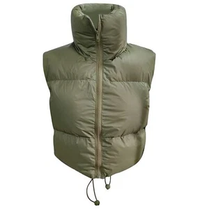 Women Winter Padded Vest Up Stand Collar Adjustable Drawstring Puffer Vest Green - Picture 1 of 2