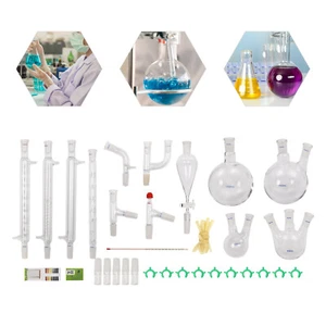 24/40 Joints Glass Organic Chemistry Lab Glassware Kit, 32PCS Lab Chemilcal Unit - Picture 1 of 23