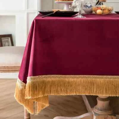 Tassels Velvet Table Cover for Dining Table Protector Coffee Tablecloth Party - Image 1 of 4