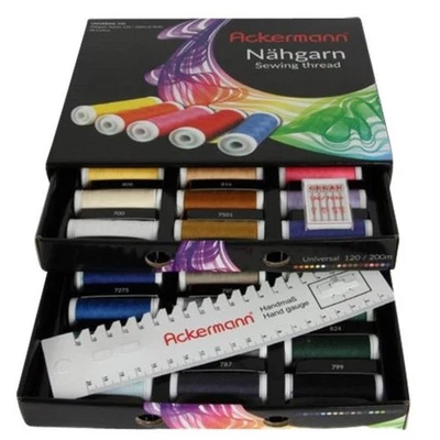 Ackermann Nähgarn Box Schwarz mit 36 verschiedenen Garnrolle (0,44 EUR/100 m) - Bild 1 von 4