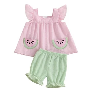 Summer Baby Girl Outfit Striped Tunic Sleeveless T-Shirt Top and Shorts Infan... - Picture 1 of 7