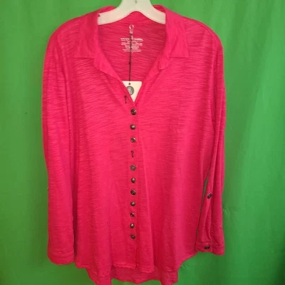 2523) Новый с Ярлыками NEON BUDDHA большой хлопок вязаный розовый футболка верхняя кнопка вверх расслабленный подходит новый L - Изображение 1 из 4