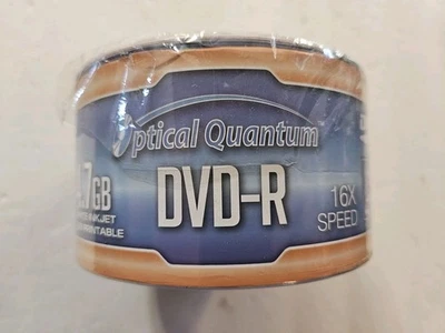 100 Optical Quantum 16x 4.7GB DVD-R White Inkjet Printable Disc OQDMR16WIPH-50SP - Image 1 of 4