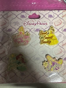Disney Parks Princess Quotes 4 Pin Set Ariel , Aurora , Belle , Rapunzel - Picture 1 of 2