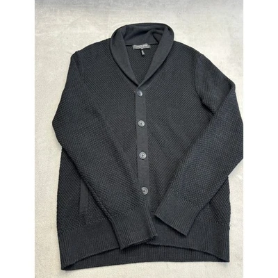 Rag Bone Black Textured Shawl Collar Button Front Cardigan Sweater Men's Medium - Image 1 of 4