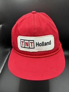 Vintage TNT Holland Patch Red Trucker Rope Leather Snapback hat- MADE IN USA - Picture 1 of 7